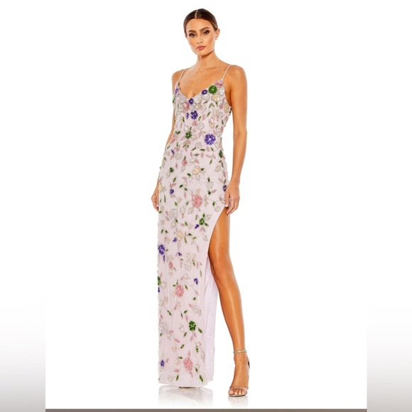 NWT | Mac Duggal 10893 Purple Embellished Lace Sleeveless V Neck Gown Size 4 - Picture 1 of 12
